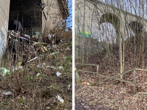 Viadukt v Chebu do jehož úklidu v okolí se zapojili i lidé bez domova