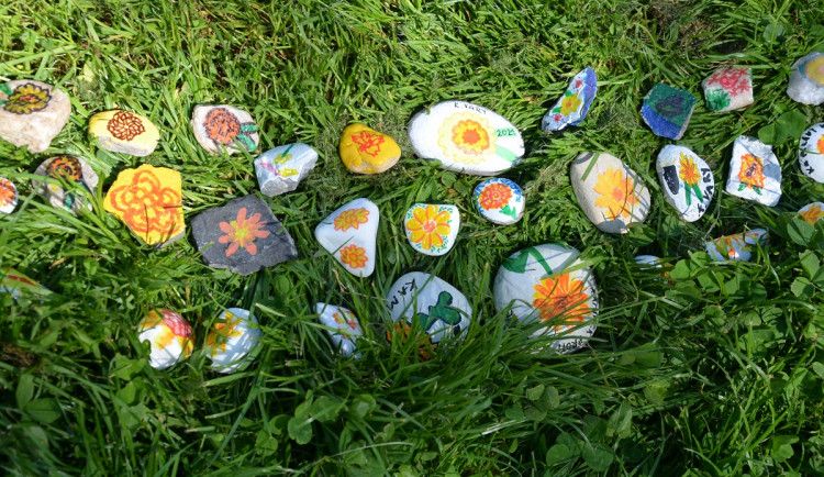 Žluté kytičky nahradily malované kamínky, každý z nich finančně podpoří Ligu proti rakovině