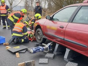 Hasiči vyprošťovali sraženého a zraněného psa, který zůstal zaklíněný pod automobilem