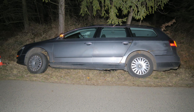 Řidič se lekl zveře u silnice, strh volant a najel do příkopu