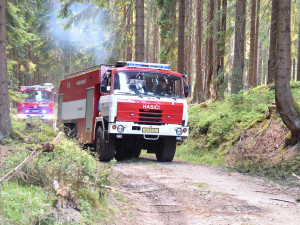 Hasiči bojovali s rozsáhlým požárem lesa osmnáct hodin. Hasit pomáhal vrtulník
