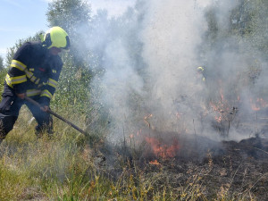 V obrovském vedru likvidovali hasiči požár suché trávy na ploše 10 000 metrů čtverečních