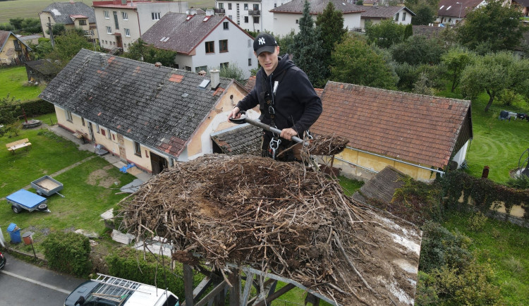 Radek Zeman v akci na hnízdě v Točníku U Klatov.