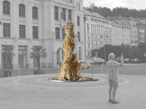 Krasavec před karlovarským Vřídlem bude vznikat postupně působením minerální vody