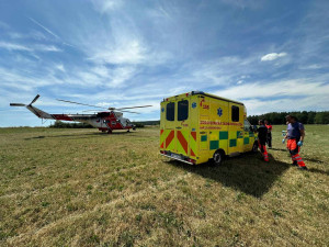 Muž na Chebsku spadl při česání třešní z pětimetrové výšky. Do nemocnice ho transportoval vrtulník