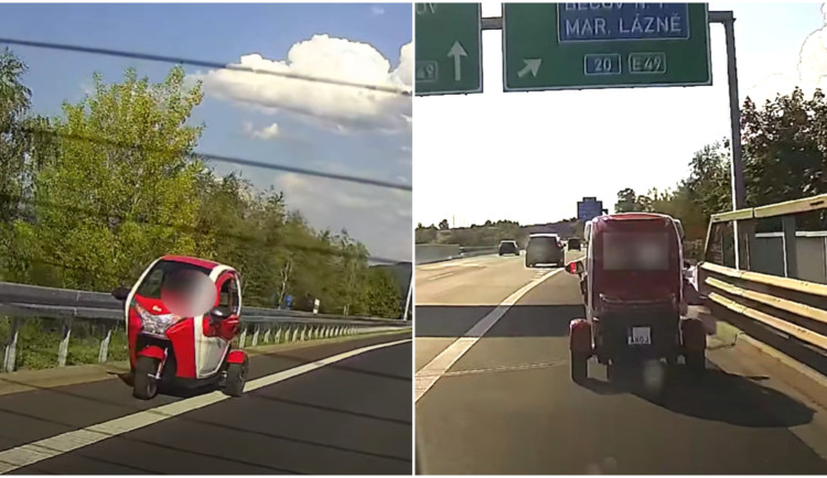 VIDEO: Muž v elektrické tříkolce si to frčel po rychlostní silnici, neměl registrační značky ani řidičák