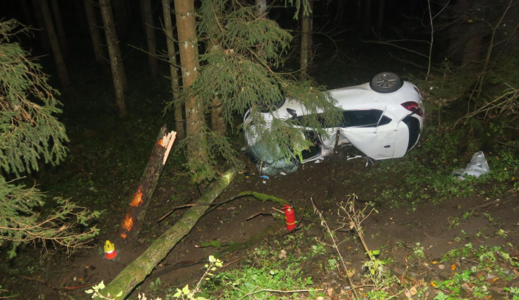 Náraz do stromu nepřežil řidič vozu Kia. Auto ve vysoké rychlosti vyjelo do protisměru a vyletělo ze silnice