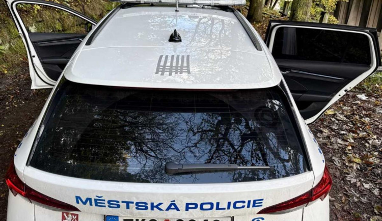 Neznámý pachatel vyškrábal vulgární symbol kosočtverce do laku vozidla městské policie. Strážníci malůvku částečně zakryli lepenkou