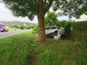 Řidič zřejmě usnul za volantem, narazil do stromu a skončil v plotě