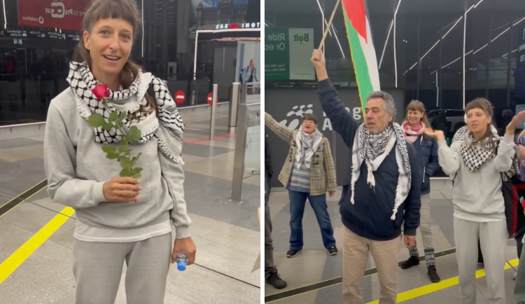 Češka z flotily pro Gazu je v Praze, vítali ji heslem From the River to the Sea