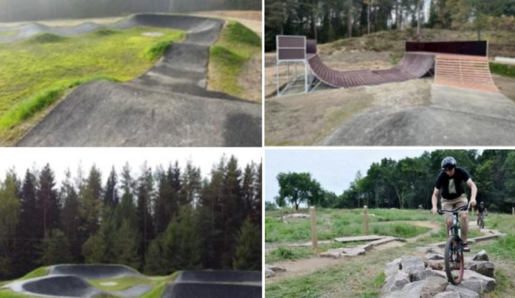 Nejdek na Karlovarsku dokončí nový sportovní areál s pumptrackem do konce října. Foto: Se svolením města Nejdek (koláž)