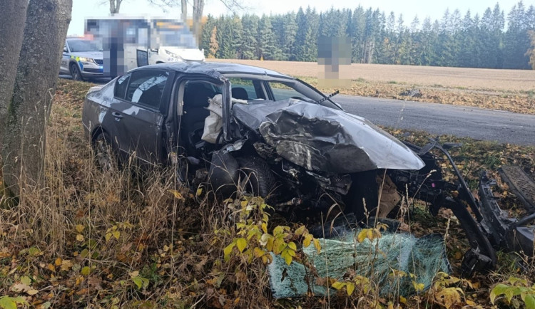 Mladík našel klíče od cizího auta, jeho jízda skončila nárazem do stromu u Toužimi. Foto: Se svolením Policie ČR