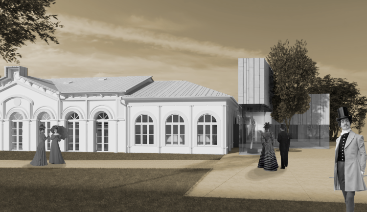 FOTO: Františkovy Lázně obnovují Sadovou kavárnu, získá zpět historickou podobu. Foto: Poskytly Stavby Karlovarského kraje (vizualizace)