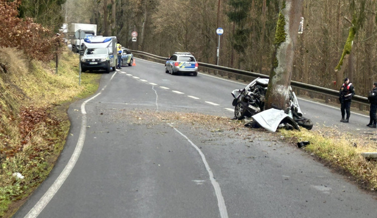 U Šemnice na Karlovarsku zemřel mladý řidič po nárazu auta do stromu. Foto: Se svolením Policie ČR
