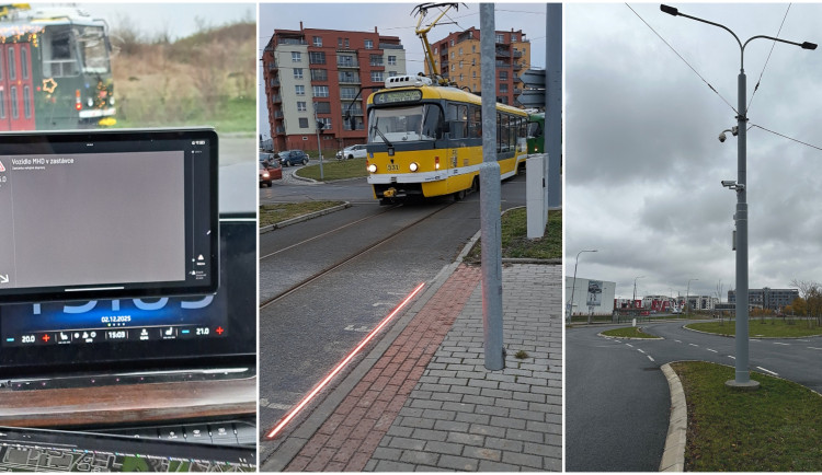 Blikající pásky na přechodech upozorní chodce s mobilem v ruce na blížící se tramvaj