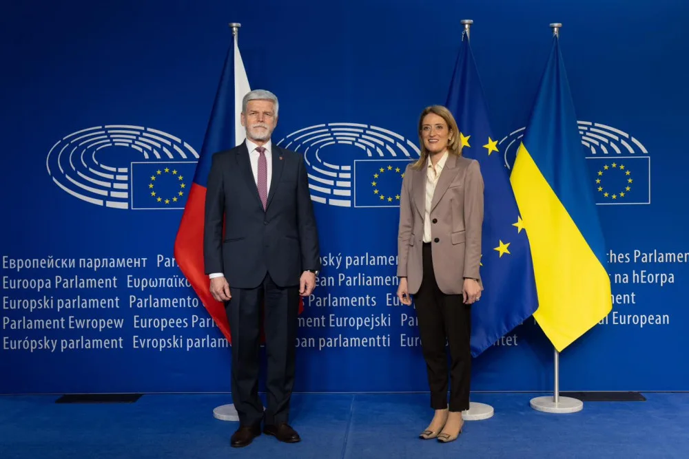 Petr Pavel a Roberta Metsola v Bruselu