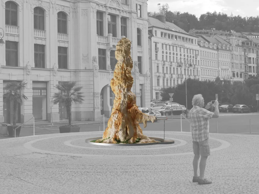 Krasavec před karlovarským Vřídlem bude vznikat postupně působením minerální vody