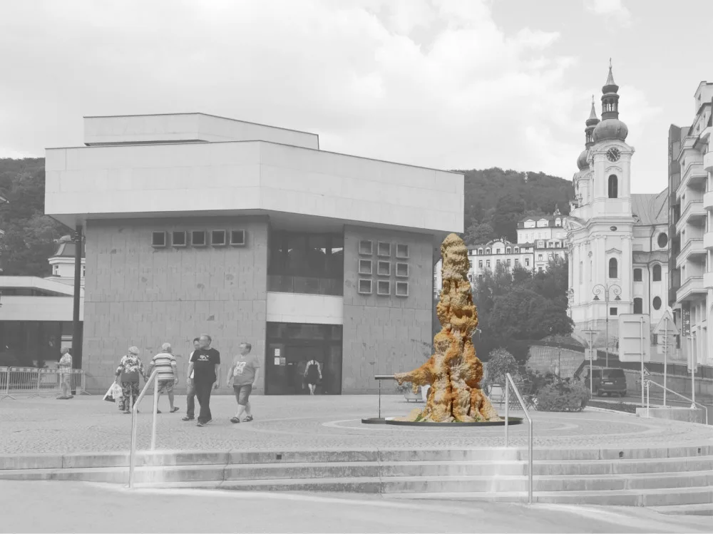 Krasavec před karlovarským Vřídlem bude vznikat postupně působením minerální vody