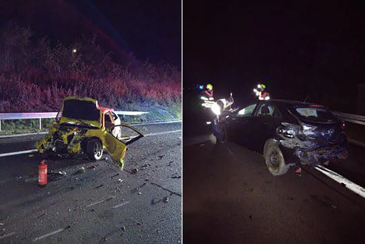 Řidič jednoho z vozů, které se srazily v noci na dálnici, v nemocnici zemřel. Foto: Se svolením Policie ČR