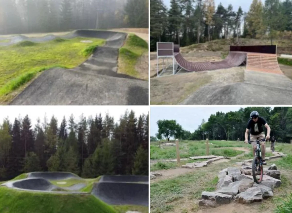 Nejdek na Karlovarsku dokončí nový sportovní areál s pumptrackem do konce října. Foto: Se svolením města Nejdek (koláž)
