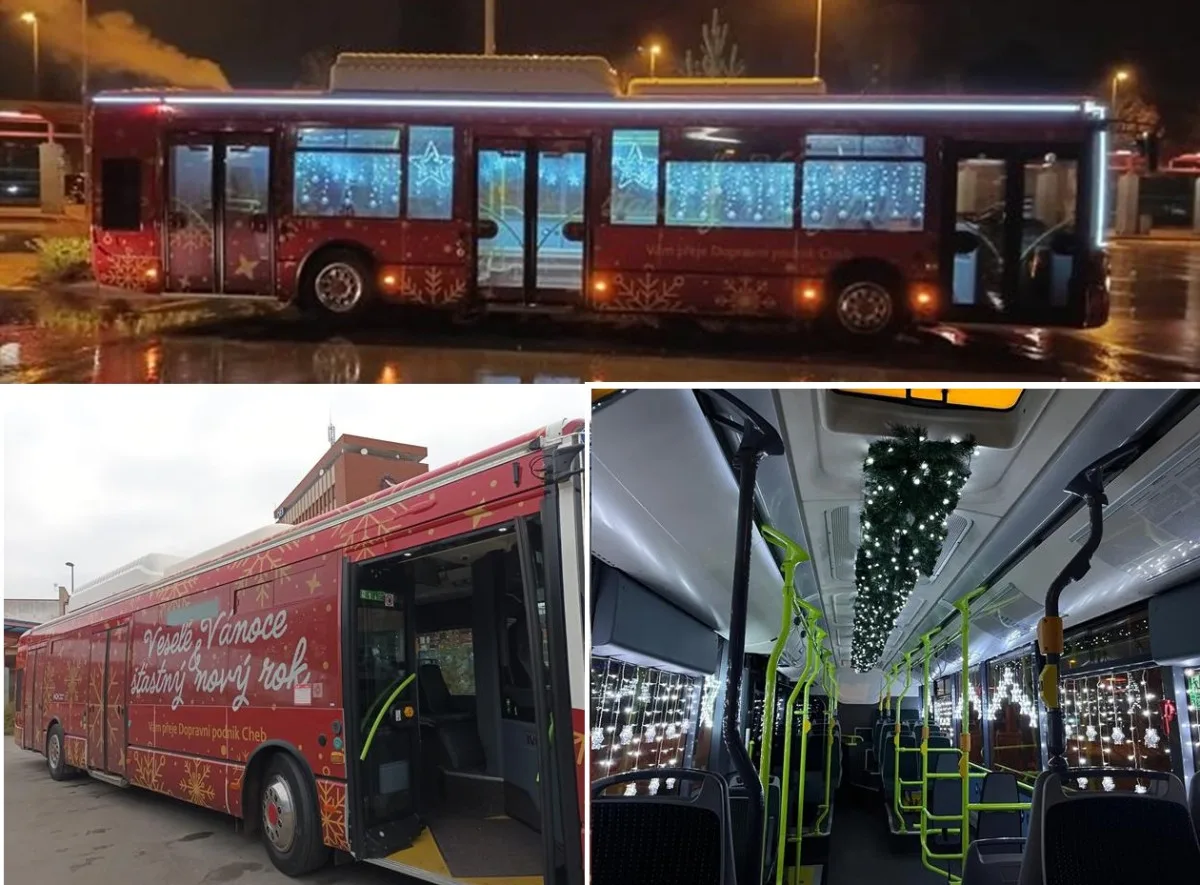 Ulicemi Chebu jezdí speciální vánočně vyzdobený autobus, má zpříjemnit advent. Foto: Se svolením města Cheb