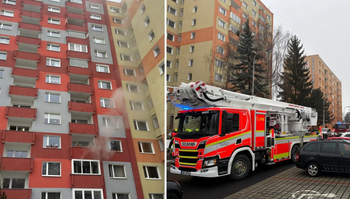 V Karlových Varech hořelo v třináctipatrovém domě, hasiči byli rychlí. Foto: Se svolením HZS Karlovarského kraje
