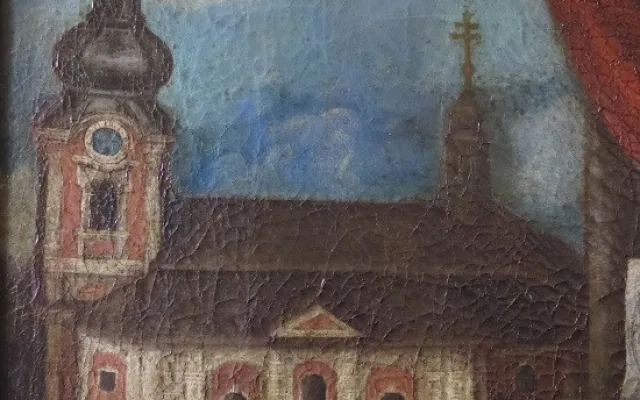 detail s vyobrazením skockého kostela