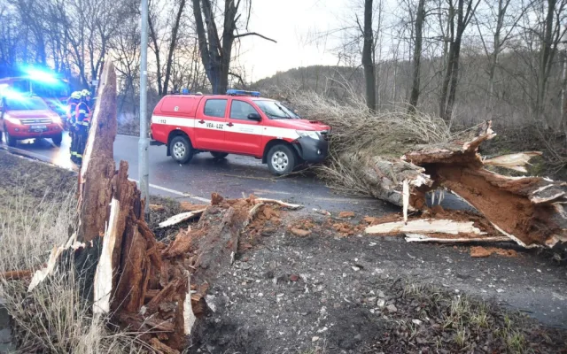 Vichřice porážela stromy na zaparkovaná auta, bez proudu je na Karlovarsku přes 40 tisíc domácností