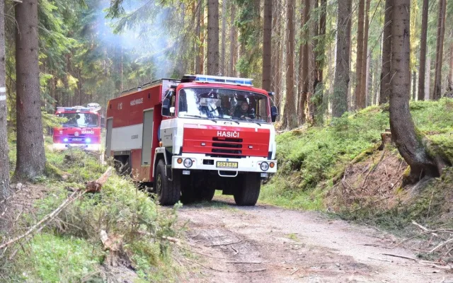 Hasiči bojovali s rozsáhlým požárem lesa osmnáct hodin. Hasit pomáhal vrtulník
