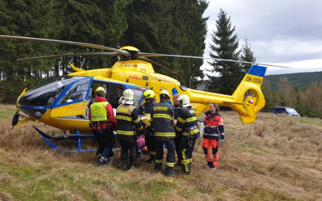 Dělníka v lese zavalila padající kláda, muž utrpěl těžká zranění