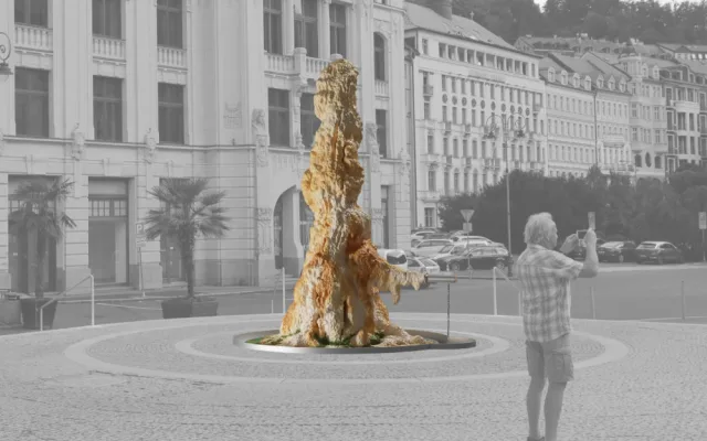 Krasavec před karlovarským Vřídlem bude vznikat postupně působením minerální vody