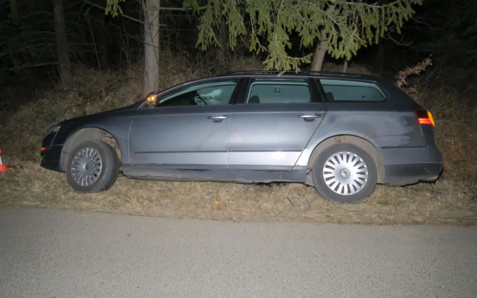 Řidič se lekl zveře u silnice, strh volant a najel do příkopu
