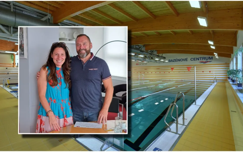 Primátorka města Karlovy Vary Andrea Pfeffer Ferklová a plavčík Rudolf Boris Mohlberg.