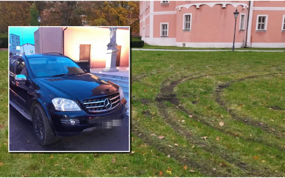 Řidič mercedesu driftoval v zámeckém parku i v těsné blízkosti dětského hřiště