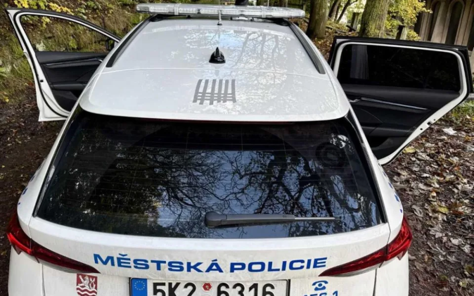 Neznámý pachatel vyškrábal vulgární symbol kosočtverce do laku vozidla městské policie. Strážníci malůvku částečně zakryli lepenkou