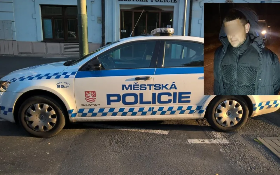 Jednatřicetiletého muže hledala policie. Strážníci ho po útěku dohonili v noci. Foto: Se svolením MP Karlovy Vary (koláž)