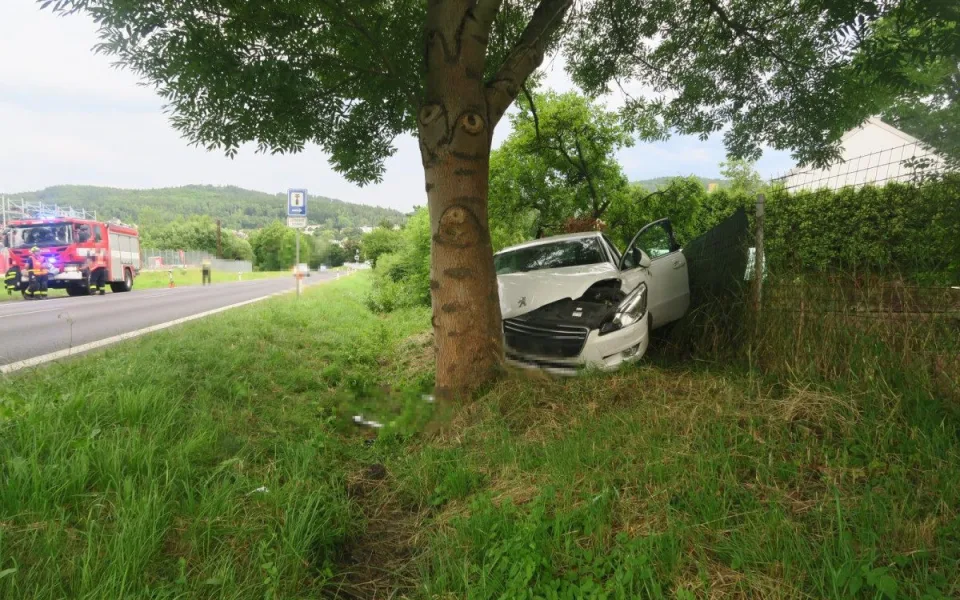 Řidič u Karlových Varů zřejmě usnul za volantem, narazil do stromu a skončil v plotě.