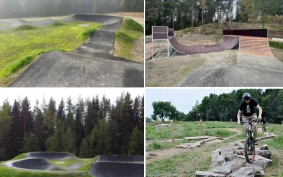 Nejdek na Karlovarsku dokončí nový sportovní areál s pumptrackem do konce října. Foto: Se svolením města Nejdek (koláž)