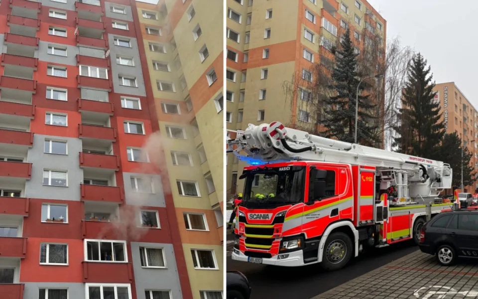 V Karlových Varech hořelo v třináctipatrovém domě, hasiči byli rychlí. Foto: Se svolením HZS Karlovarského kraje